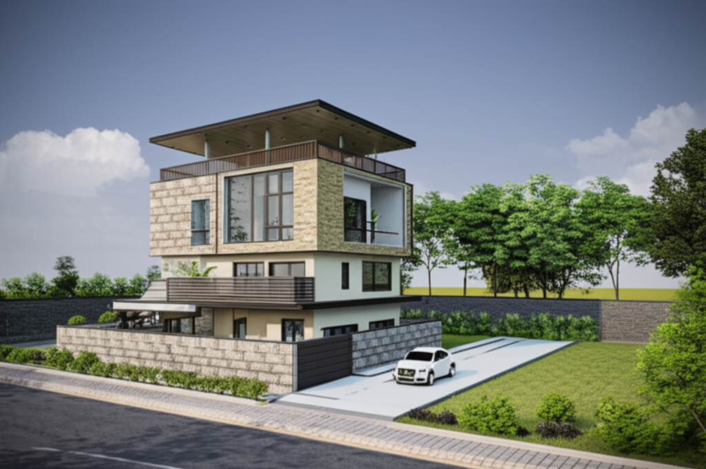 A colorful geometric shape design in 3D perspective.