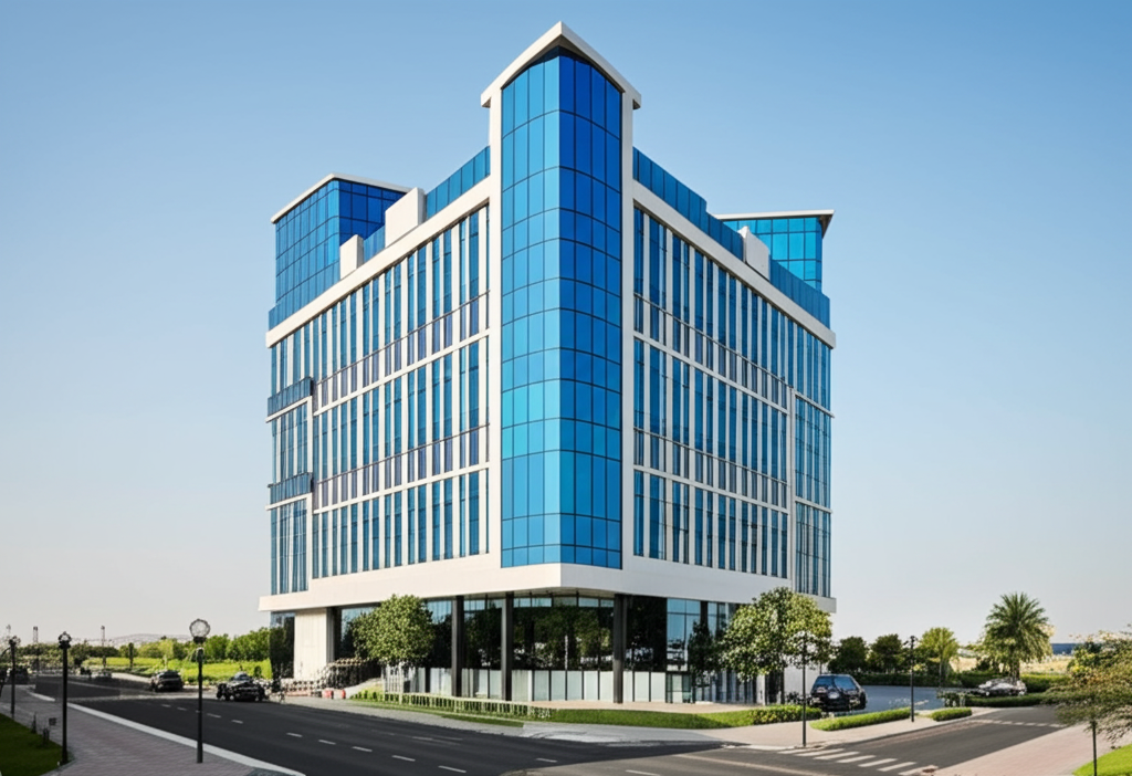 A modern building with new glass style.