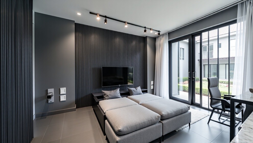 Modern Living Room Design in Grey, White, Black