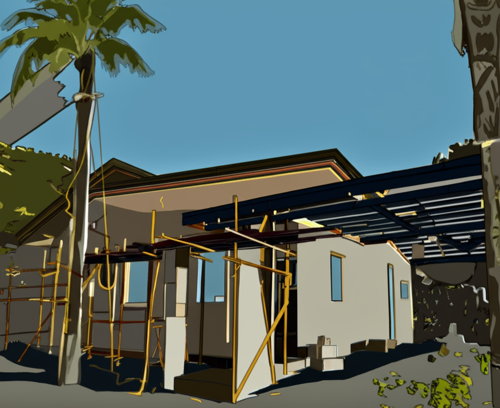 Peaceful afternoon scene with palm trees.