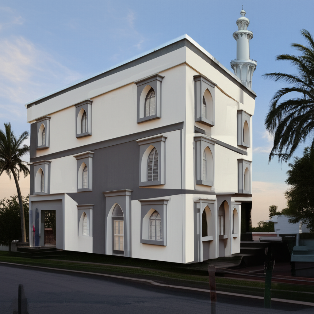 A modern Islamic building under the cloudy sky. A modern Islamic building under the cloudy sky.