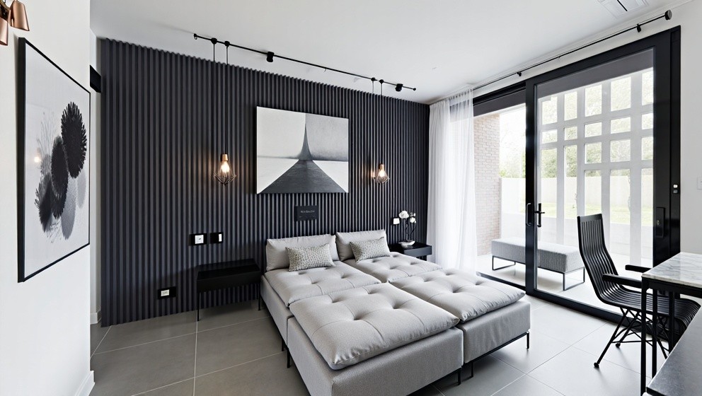 Modern Living Room Design in Grey, White, Black