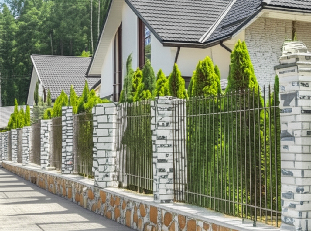 The big concrete columns with plants and trees The big concrete columns with plants and trees