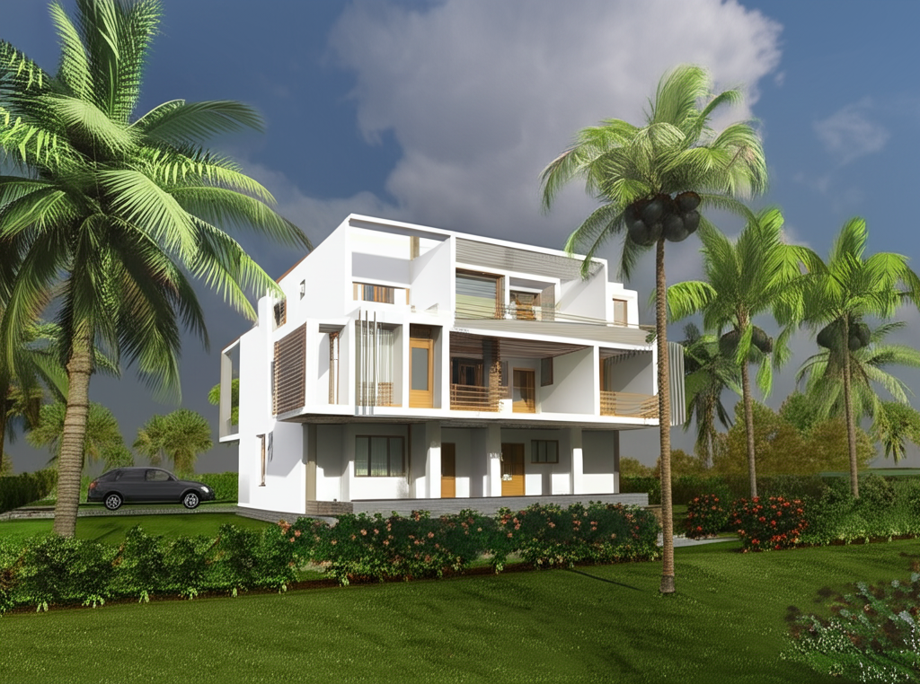 White coconut trees and palm trees under afternoon sky. White coconut trees and palm trees under afternoon sky.