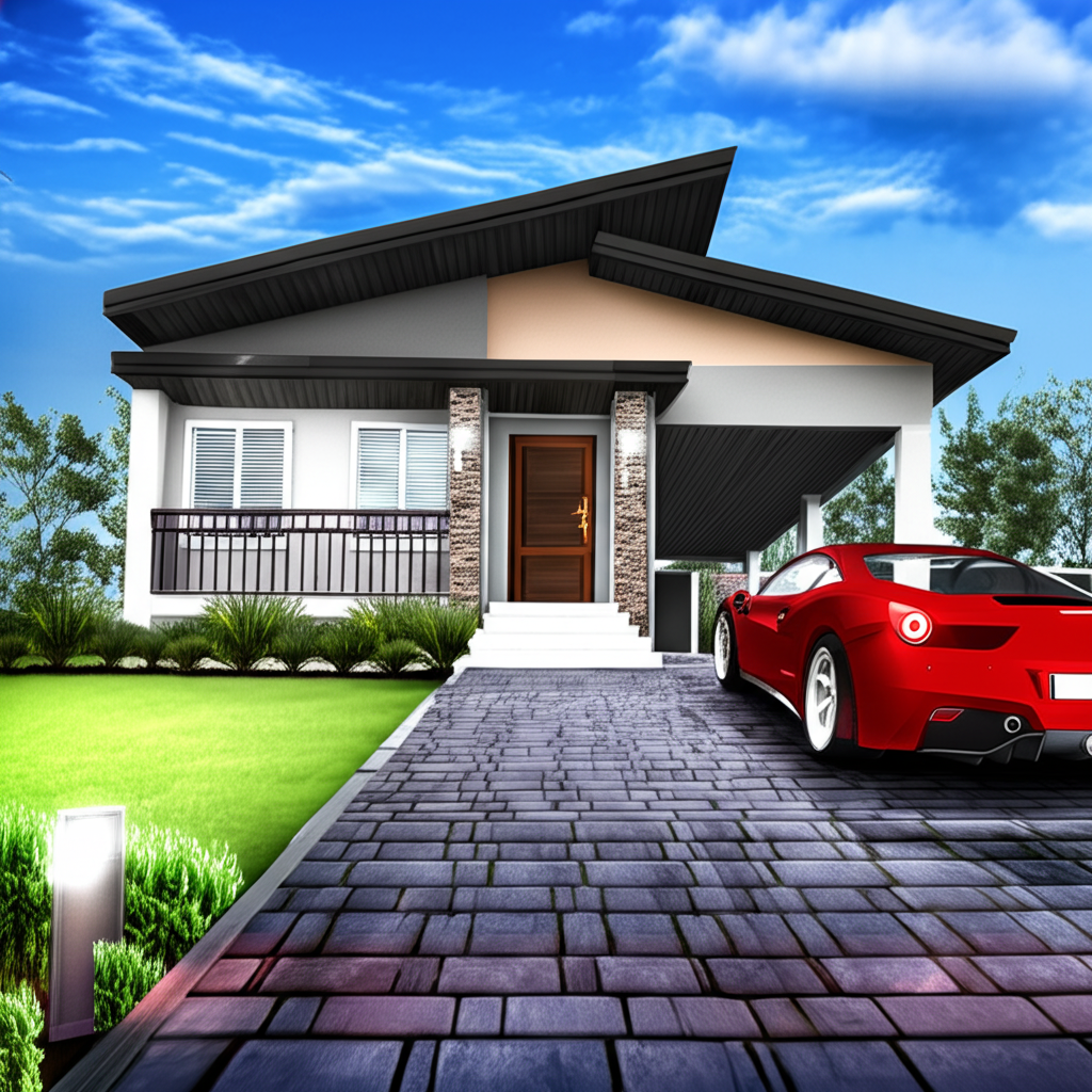 A Fancy House with Garden and Fancy Car A Fancy House with Garden and Fancy Car