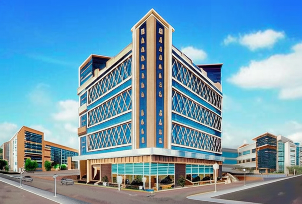A convention hall with attractive elevation.