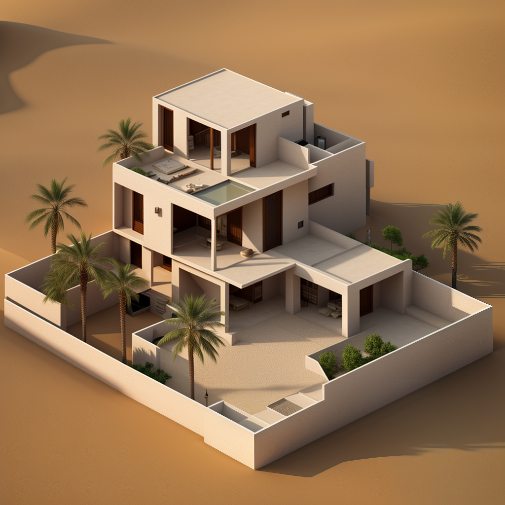 A house with Arabian design in the desert.