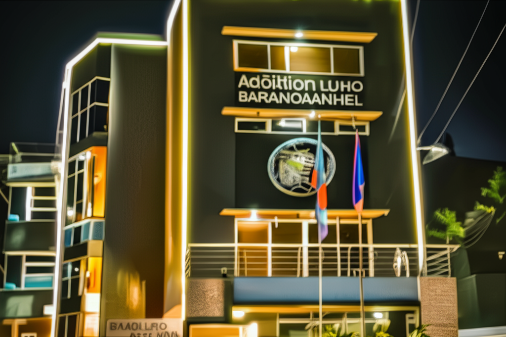 A realistic building with linear lights in the evening. A realistic building with linear lights in the evening.