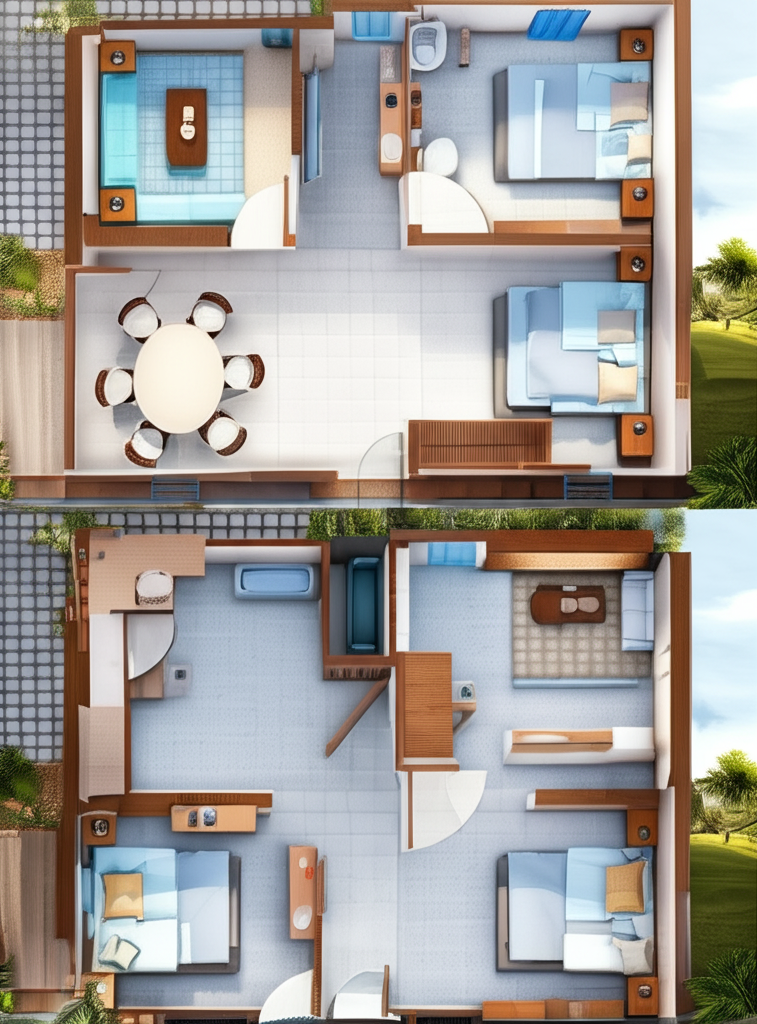 Create a floor plan with elements like furniture. Create a floor plan with elements like furniture.