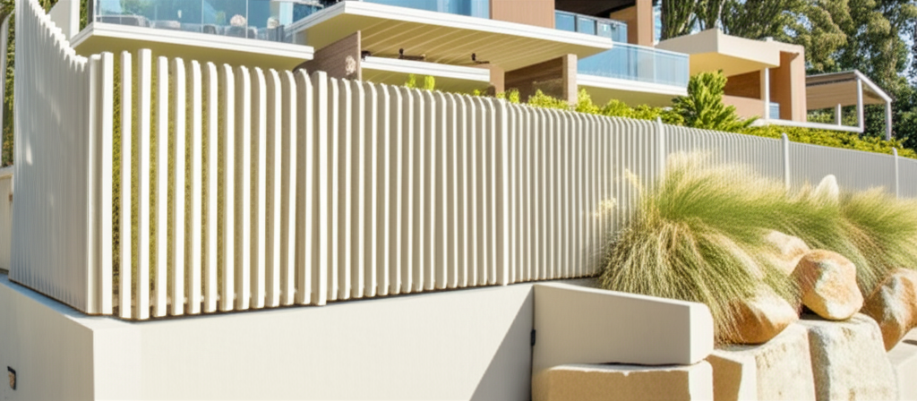 Tall concrete columns with fences, trees, plants around. Tall concrete columns with fences, trees, plants around.