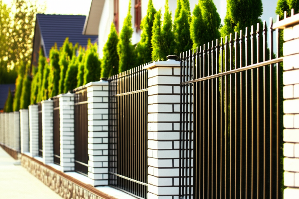 Urban garden with modern concrete columns and fences. Urban garden with modern concrete columns and fences.