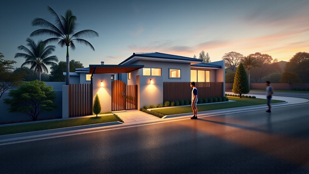 Add human, wall lights; keep design; realistic background Add human, wall lights; keep design; realistic background