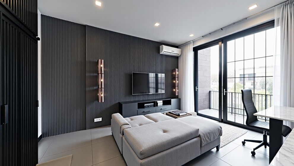 Modern Living Room Design in Grey, White, Black