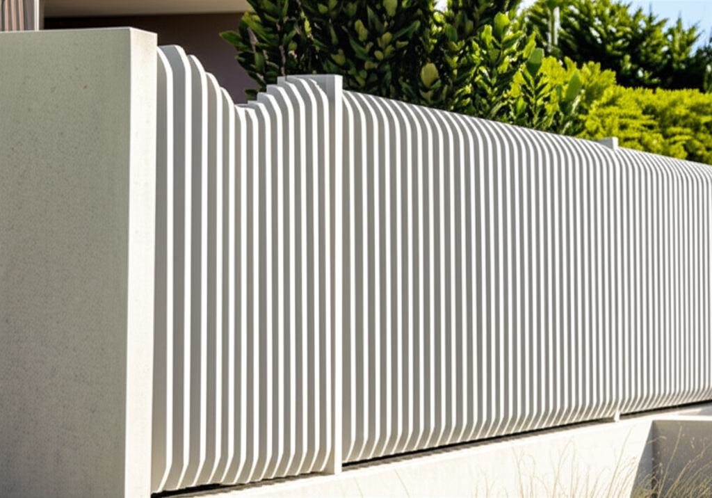 Tall concrete columns with fences, trees, plants around. Tall concrete columns with fences, trees, plants around.