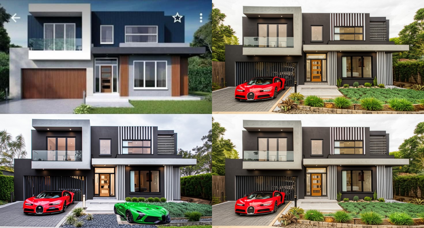 A House with Stones, Plants, Trees, Modern Cars A House with Stones, Plants, Trees, Modern Cars