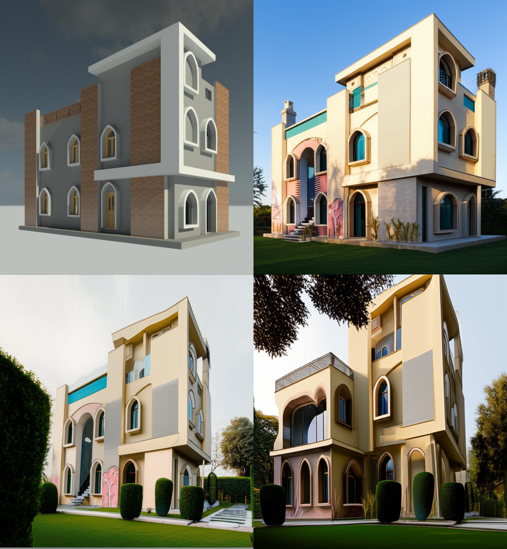 A futuristic office building with geometric landscape elements. A futuristic office building with geometric landscape elements.