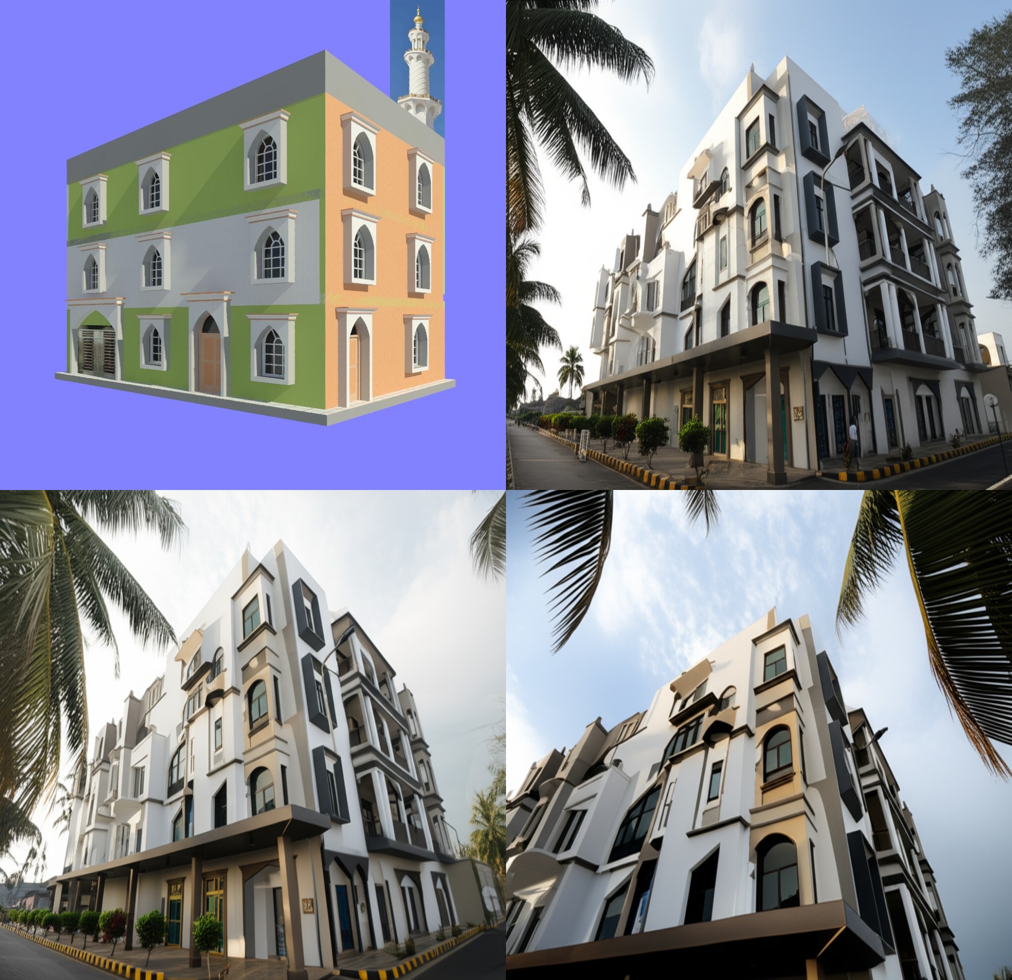 A modern Islamic building shines in afternoon light. A modern Islamic building shines in afternoon light.