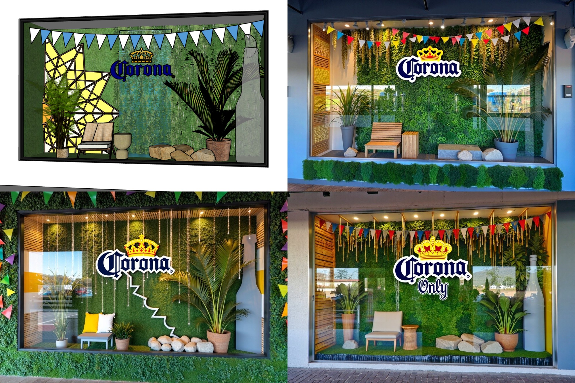Corona Sign in Tropical Liquor Store Window Display