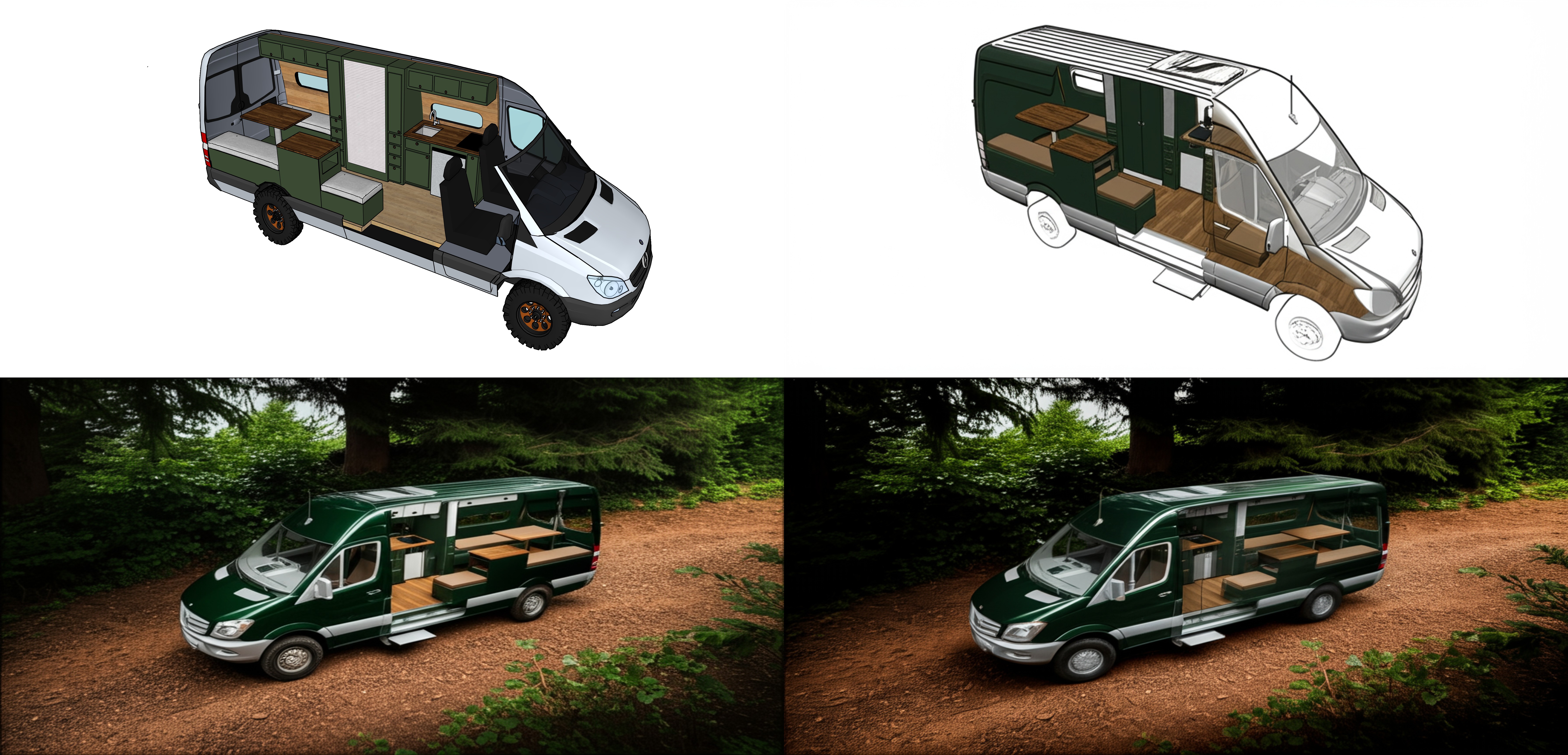 Inside Look: White Mercedes Camper with X-ray View Inside Look: White Mercedes Camper with X-ray View