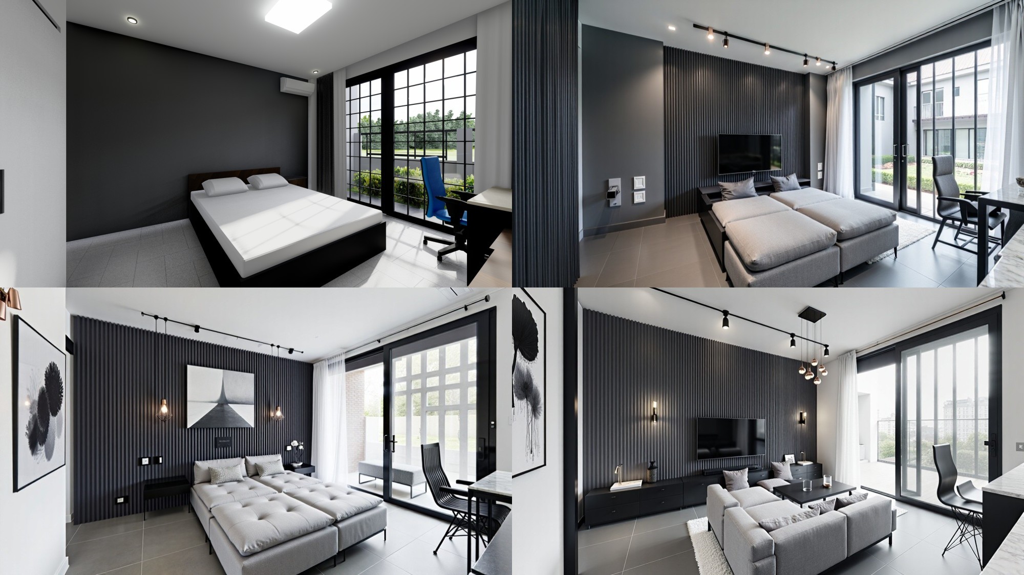 Modern Living Room Design in Grey, White, Black