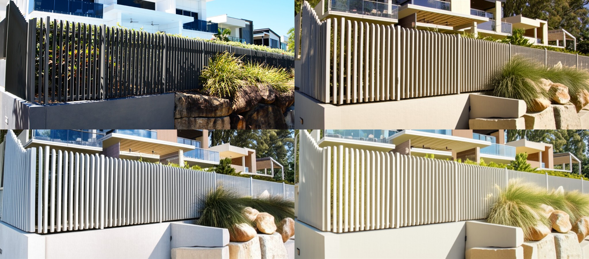 Tall concrete columns with fences, trees, plants around. Tall concrete columns with fences, trees, plants around.