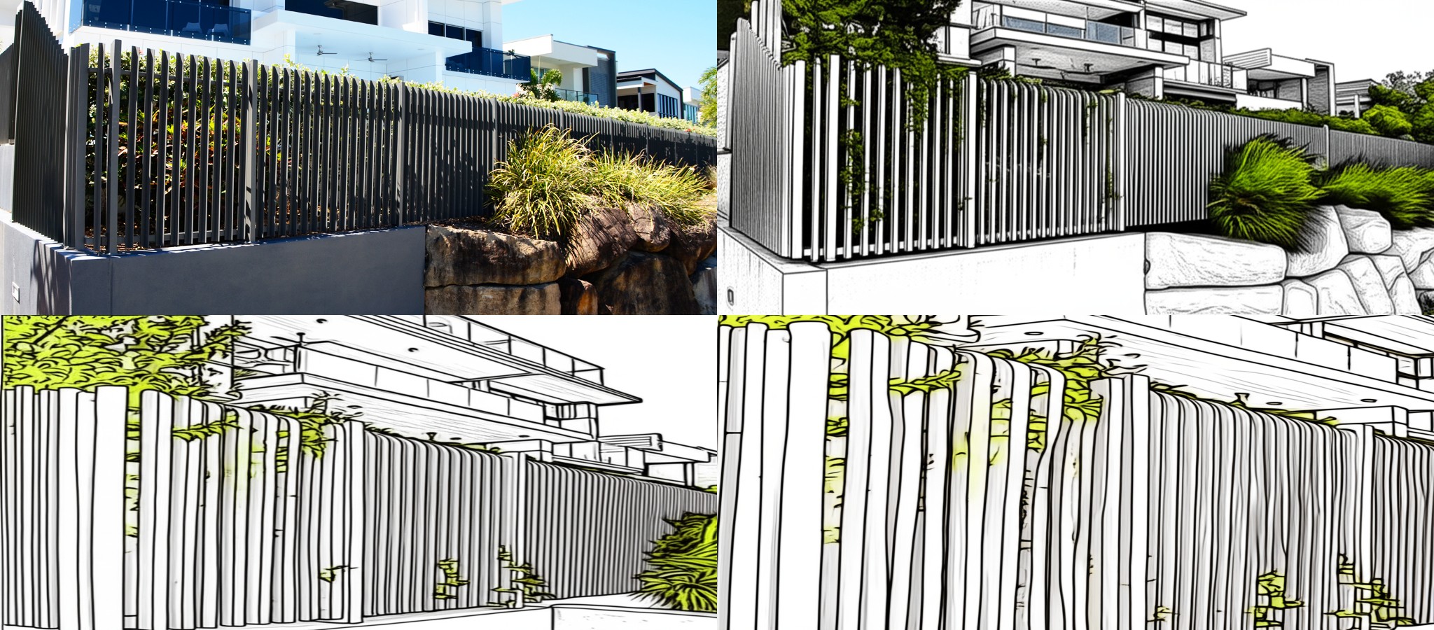The modern building with spaced-out columns and trees. The modern building with spaced-out columns and trees.